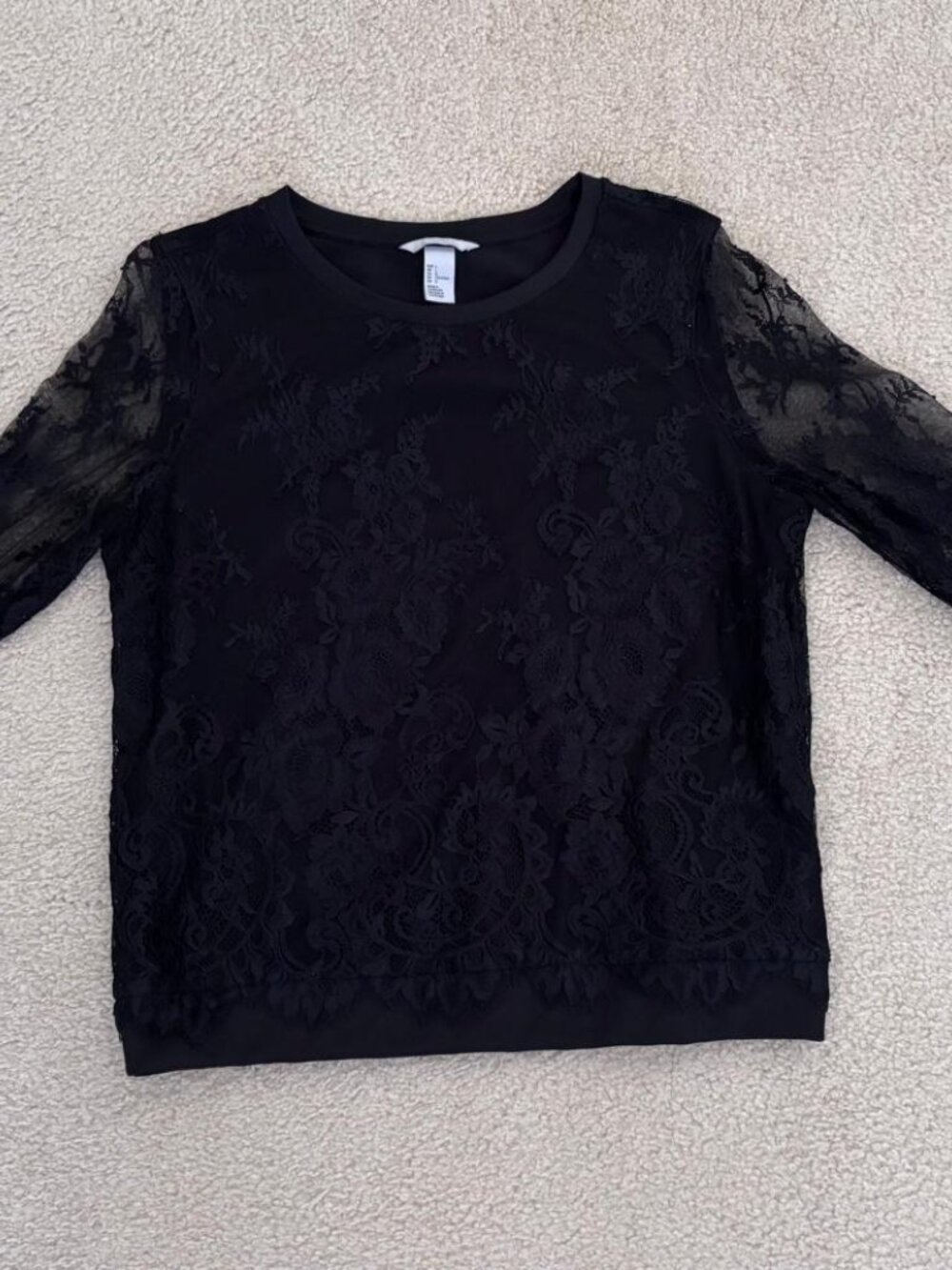 H&M Black Floral Lace Long Sleeve Blouse Top Size Large